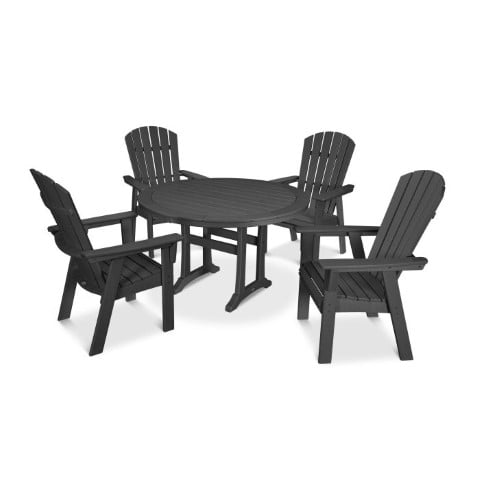 Polywood® – Nautical Adirondack 5-Piece Round Trestle Dining Set