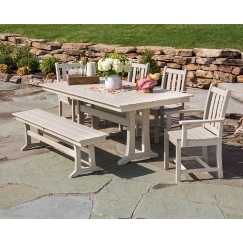 Polywood ® Traditional  Garden 6-Piece Farmhouse Trestle Dining Set with Bench