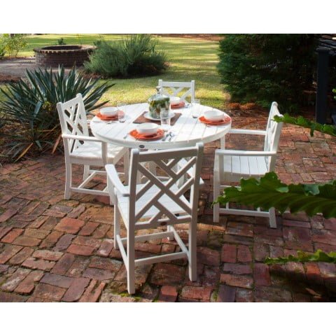 Polywood ® Chippendale 5-Piece Round Farmhouse Arm Chair Dining Set