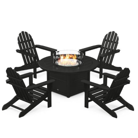Polywood ® Classic Adirondack 5-Piece Conversation Set with Fire Pit Table