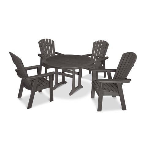 Polywood ® Nautical Adirondack 5-Piece Round Trestle Dining Set in Vintage Finish