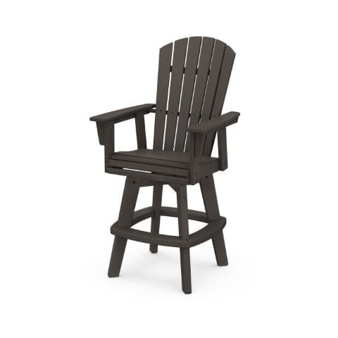 Polywood ® Nautical Curveback Adirondack Swivel Bar Chair in Vintage Finish