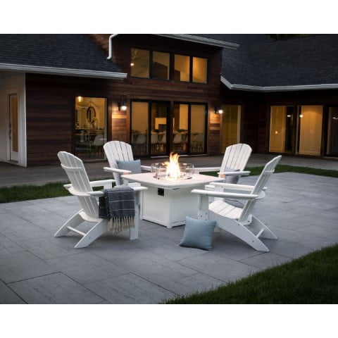 Polywood ® Nautical Curveback Adirondack 5-Piece Conversations Set with Fire Table