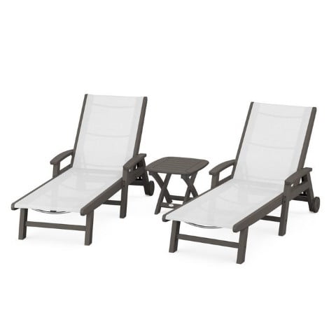 Polywood ® Coastal 3-Piece Wheeled Chaise Set in Vintage Finish