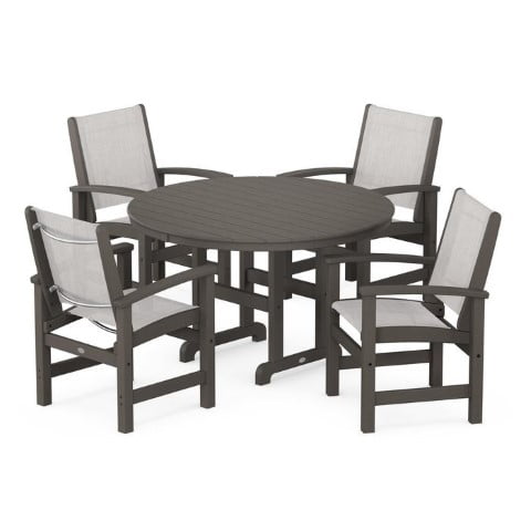 Polywood ® Coastal 5-Piece Round Farmhouse Dining Set in Vintage Finish