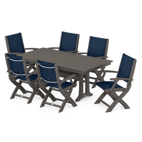 Polywood ® Coastal 7-Piece Folding Chair Dining Set in Vintage Finish