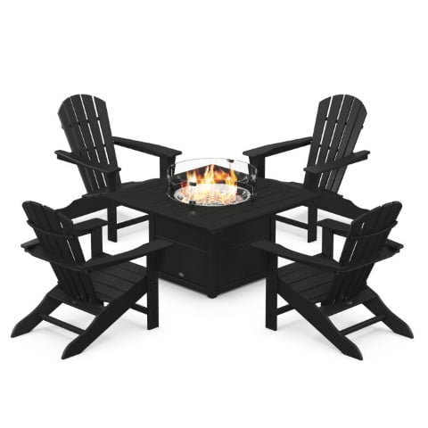 Polywood ® Palm Coast 5-Piece Adirondack Chair Conversation Set with Fire Pit Table