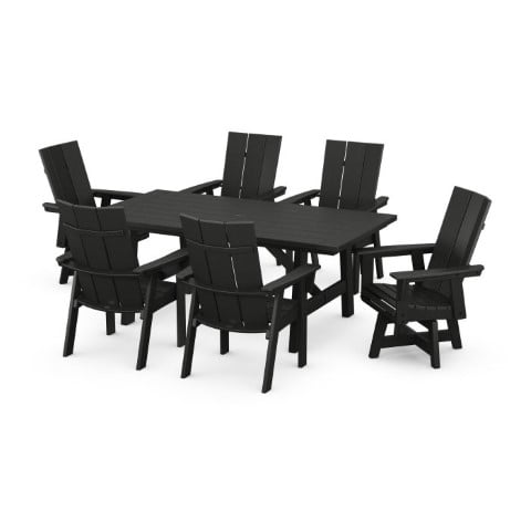 Polywood ® Modern Curveback Adirondack 7-Piece Rustic Farmhouse Swivel Dining Set