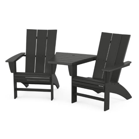 Polywood ® Modern 3-Piece Curveback Adirondack Set with Angled Connecting Table