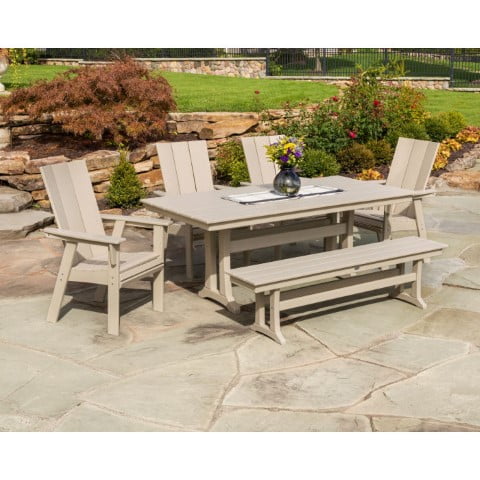 Polywood ® Modern Adirondack 6-Piece Famhouse Trestle Dining Set with Bench