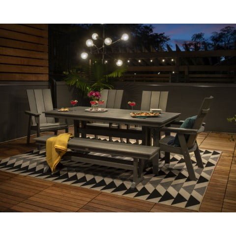 Polywood ® Modern Adirondack 6-Piece Famhouse Trestle Dining Set with Bench