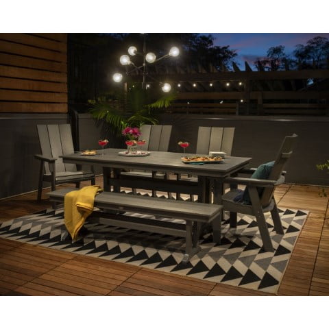Polywood ® Modern Adirondack 6-Piece Famhouse Trestle Dining Set with Bench