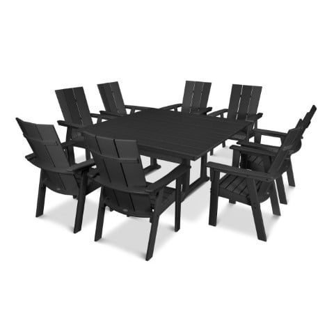 Polywood ® Modern Curveback Adirondack 9-Piece Farmhouse Trestle Dining Set