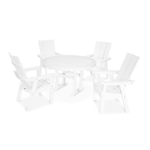 Polywood ® Modern Curveback Adirondack 5-Piece Nautical Trestle Dining Set in Vintage Finish