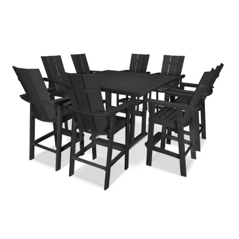 Polywood ® Modern Curveback Adirondack 9-Piece Farmhouse Trestle Bar Set