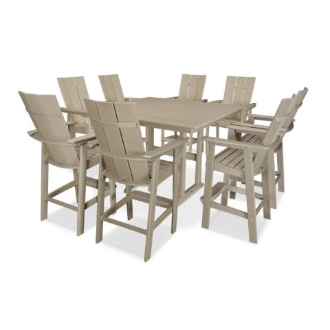 Polywood ® Modern Curveback Adirondack 9-Piece Farmhouse Trestle Bar Set in Vintage Finish