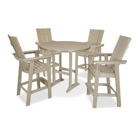 Polywood ® Modern Curveback Adirondack 5-Piece Nautical Trestle Bar Set in Vintage Finish