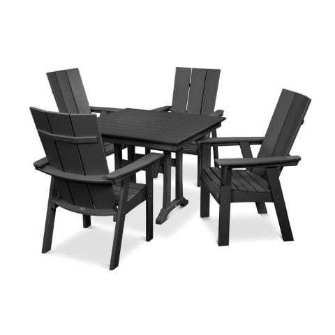 Polywood ® Modern Curveback Adirondack 5-Piece Farmhouse Trestle Dining Set