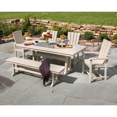 Polywood ® Quattro 6-Piece Farmhouse Trestle Dining Set with Bench