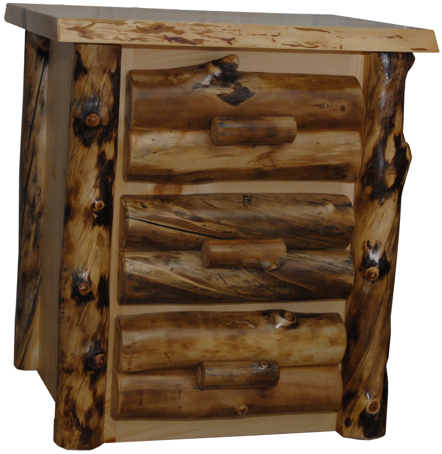 Rustic Aspen Log 3 Drawer Nightstand/End table