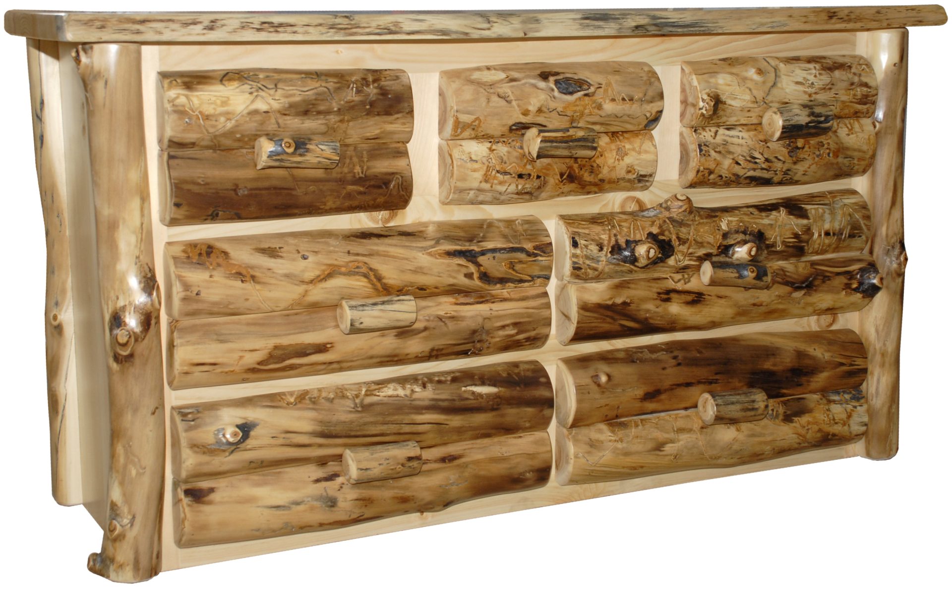 Rustic Aspen Log 7 Drawer Dresser