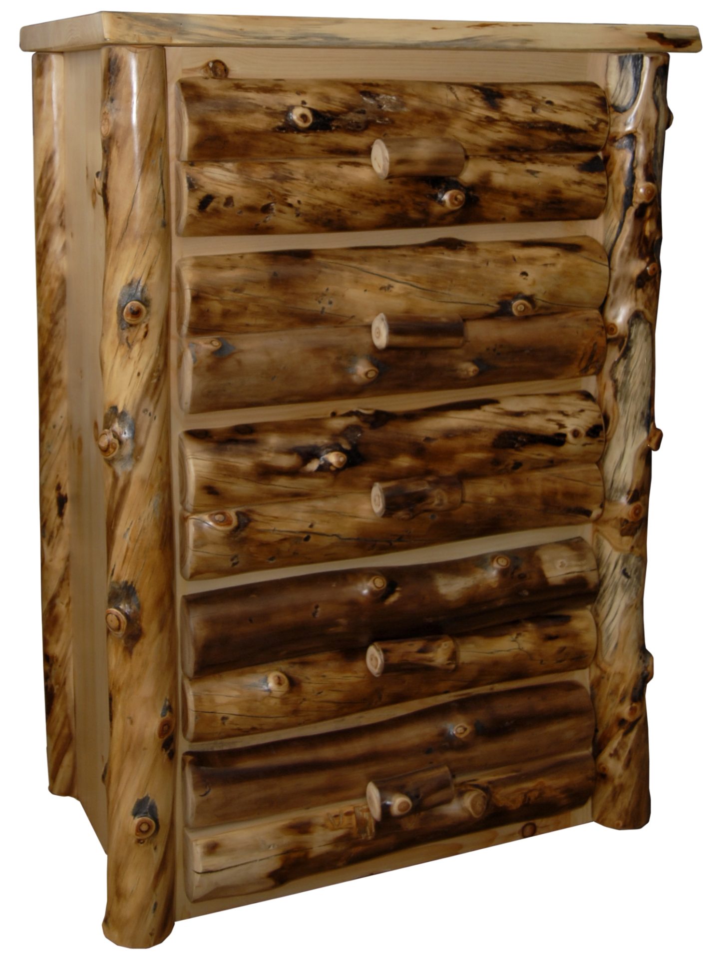 Rustic Aspen Log 5 Drawer Dresser