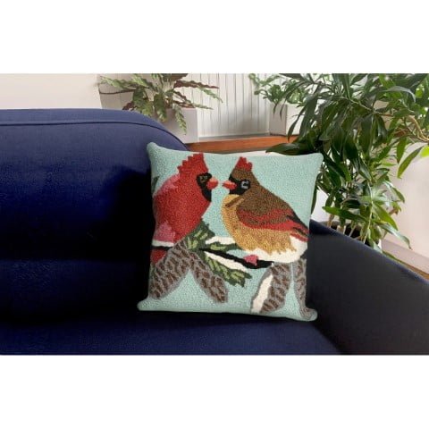 Liora Manne Frontporch Cardinals Indoor / Outdoor Pillow Sky 18″ x 18″