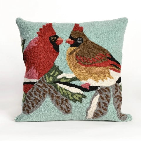 Liora Manne Frontporch Cardinals Indoor / Outdoor Pillow Sky 18" x 18"