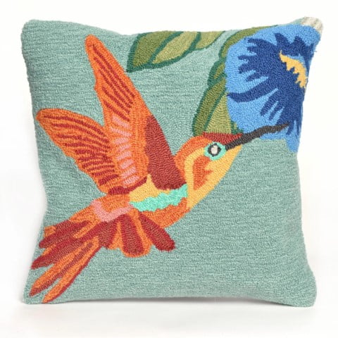 Liora Manne Frontporch Hummingbird Indoor / Outdoor Pillow Sky 18" x 18"