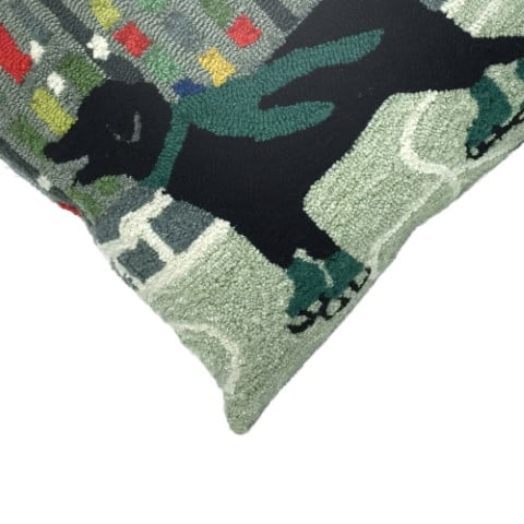 Liora Manne Frontporch Holiday Ice Dog Indoor / Outdoor Pillow Green