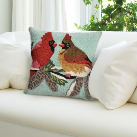 Liora Manne Frontporch Cardinals Indoor / Outdoor Pillow Sky 18" x 18"