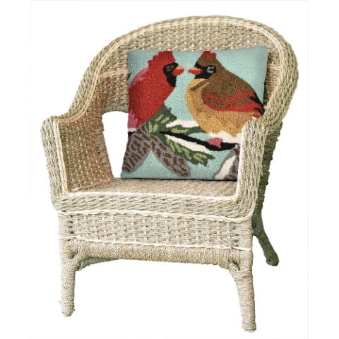 Liora Manne Frontporch Cardinals Indoor / Outdoor Pillow Sky 18" x 18"