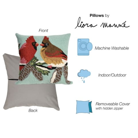 Liora Manne Frontporch Cardinals Indoor / Outdoor Pillow Sky 18" x 18"