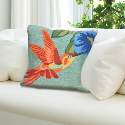 Liora Manne Frontporch Hummingbird Indoor / Outdoor Pillow Sky 18″ x 18″