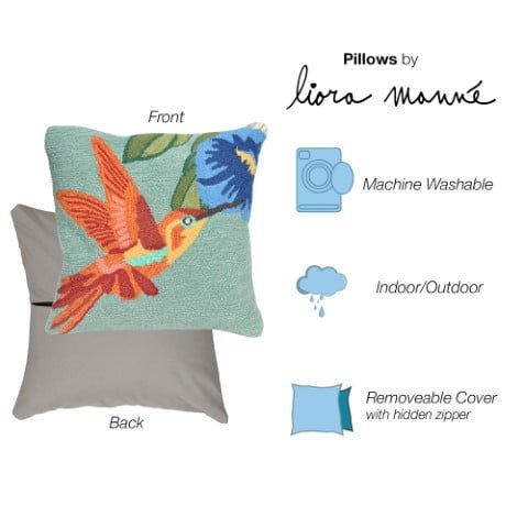 Liora Manne Frontporch Hummingbird Indoor / Outdoor Pillow Sky 18" x 18"