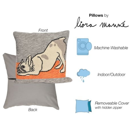 Liora Manne Frontporch Yoga Dogs Indoor / Outdoor Pillow Heather