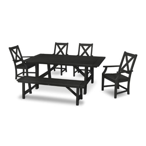 Polywood ® Braxton 6-Piece Rustic Farmhouse Arm Chair Dining Set with Bench