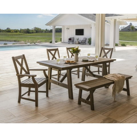 Polywood ® Braxton 6-Piece Rustic Farmhouse Arm Chair Dining Set with Bench in Vintage Finish