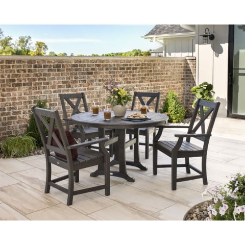 Polywood ® Braxton 5-Piece Nautical Trestle Arm Chair Dining Set in Vintage Finish