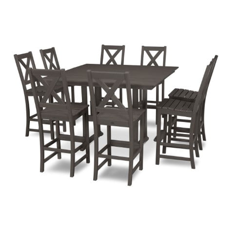 Polywood ® Braxton 9-Piece Farmhouse Trestle Bar Set in Vintage Finish