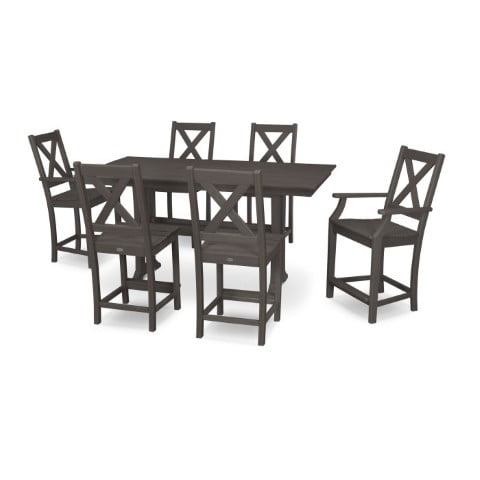 Polywood ® Braxton 7-Piece Farmhouse Trestle Counter Set in Vintage Finish