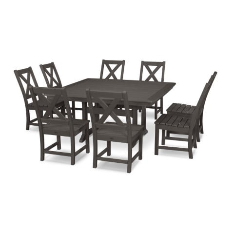 Polywood ® Braxton 9-Piece Nautical Trestle Dining Set in Vintage Finish