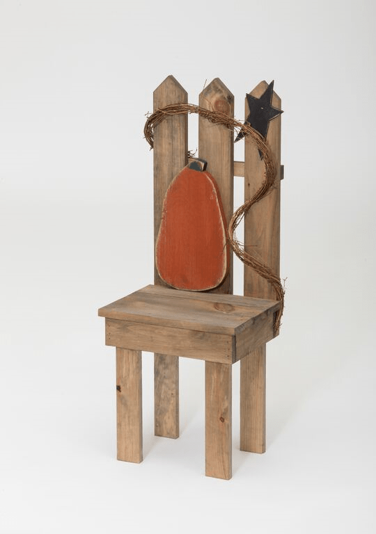 Primitive Wooden Chair with Pumpkin