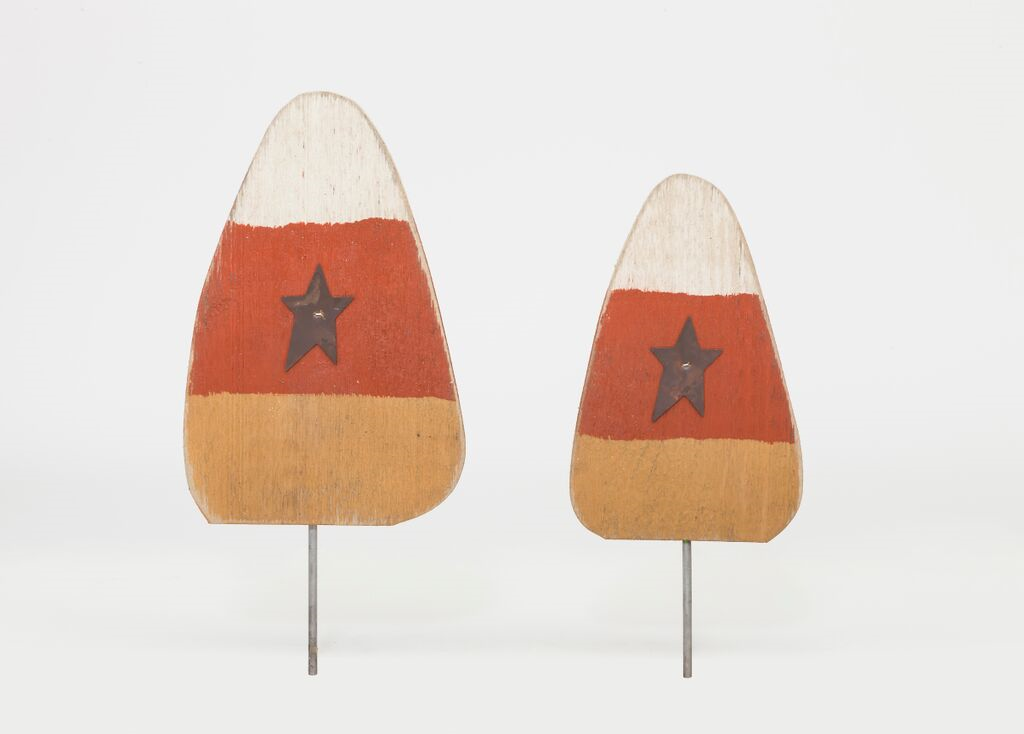 Primitive Wooden Candy Corn Lawn Post- Set of 2