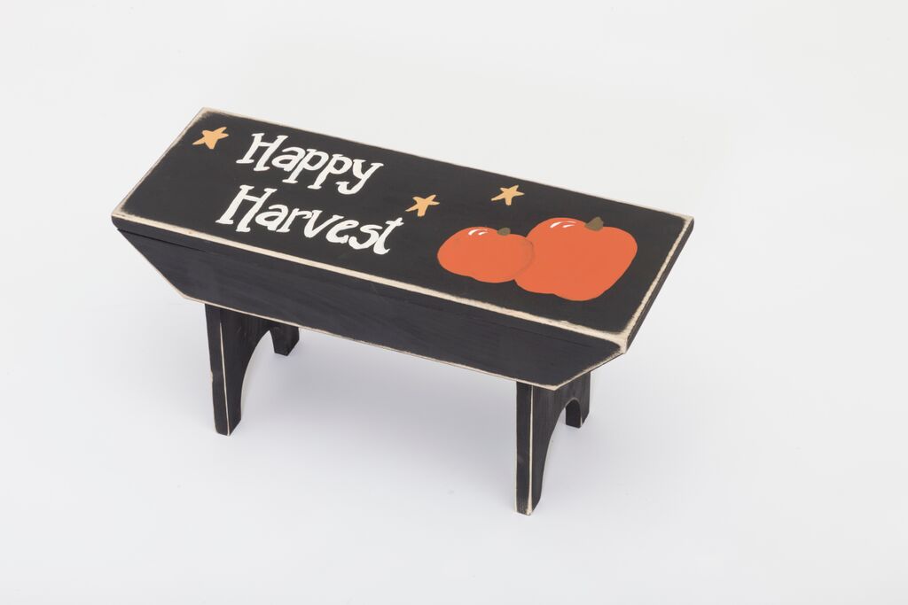 Primitive Painted Wooden “Happy Harvest” Bench