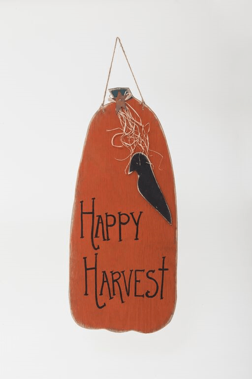 Primitive Rustic 32 Inch Wooden Hanging Pumpkin with Crow for Fall and Halloween