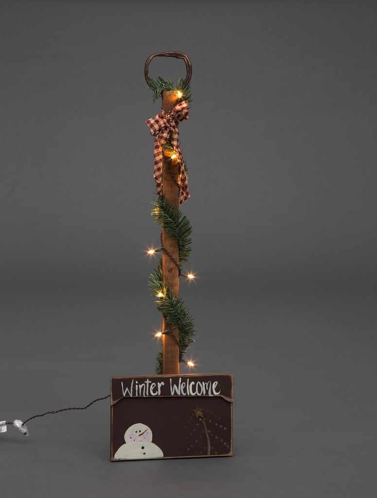 Primitive Christmas Decoration – Winter Welcome Lighted Snowman Shovel