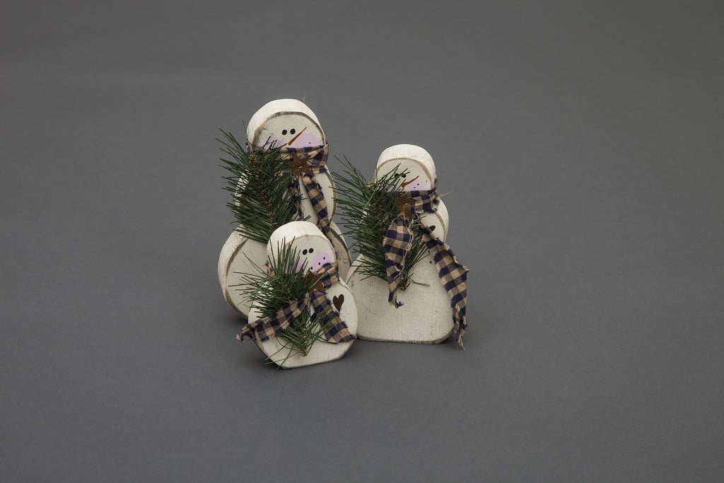 Primitive Rustic Christmas Decoration – Set of 3 Wooden Christmas Chunky Snowmen