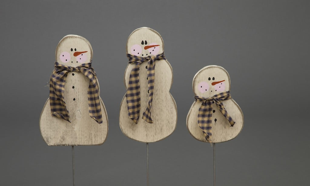 Primitive Christmas Decoration – Set of 3 Wooden Christmas Snowman