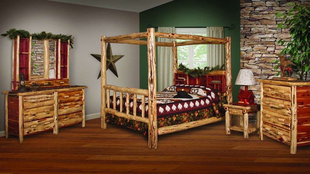 Rustic Red Cedar Log 5-Piece Canopy Bedroom Set